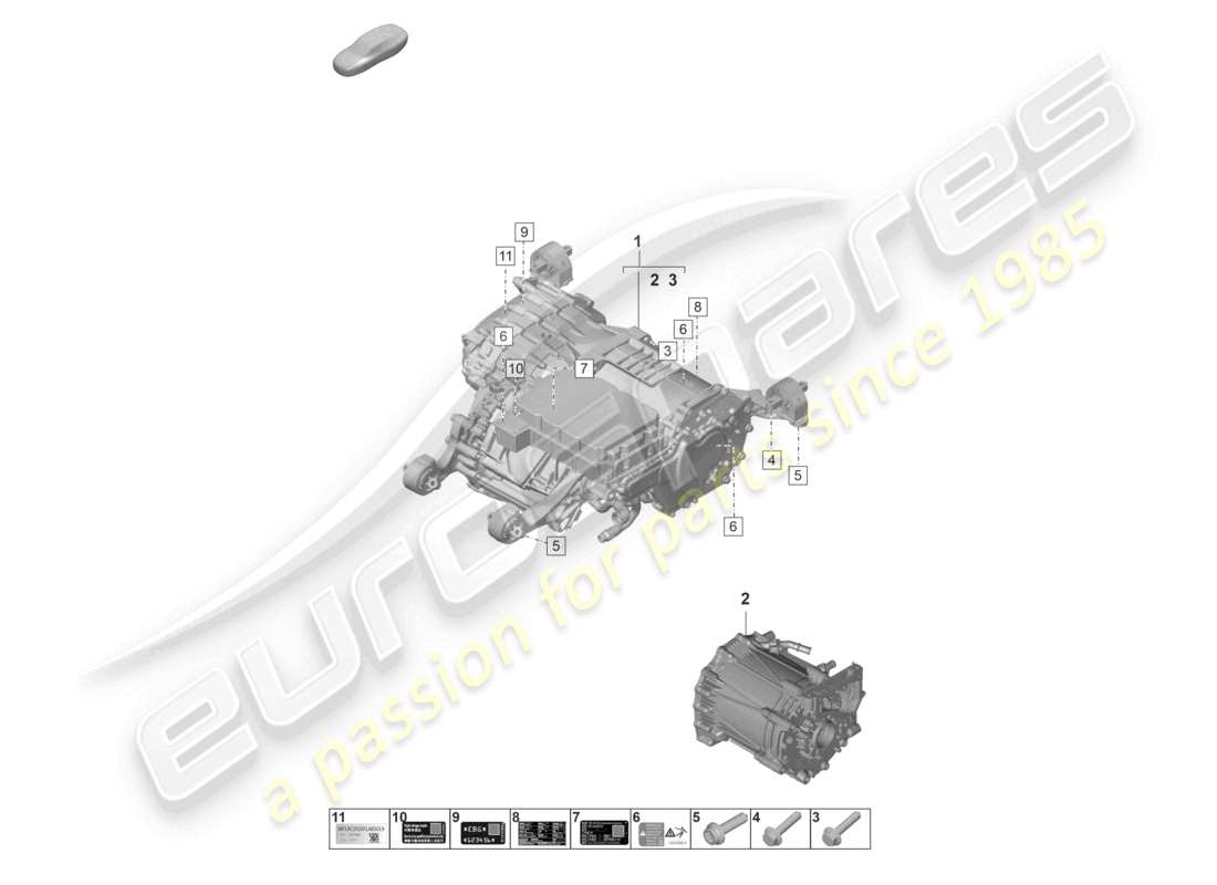 porsche 2021 (taycan 9j1-1) replacement engine traction motor for elec. drive rear axle part diagram