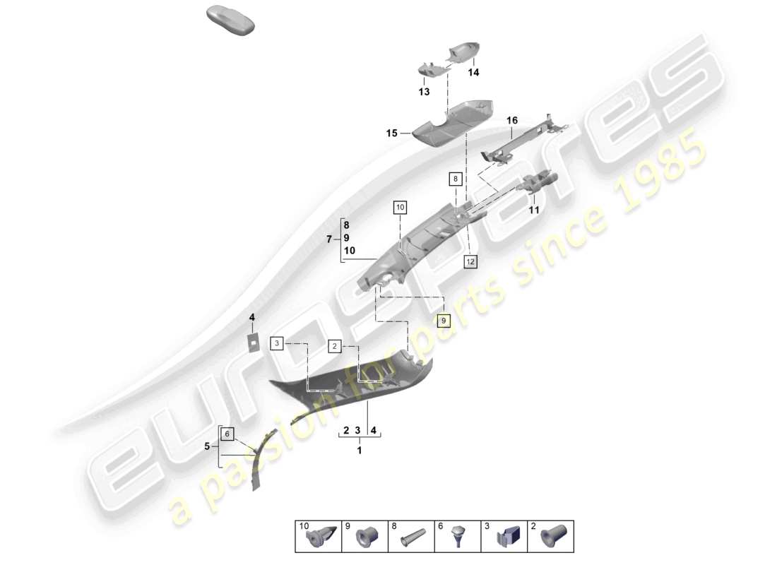 porsche 2025 (718 boxster spyder) a-pillar windshield frame part diagram