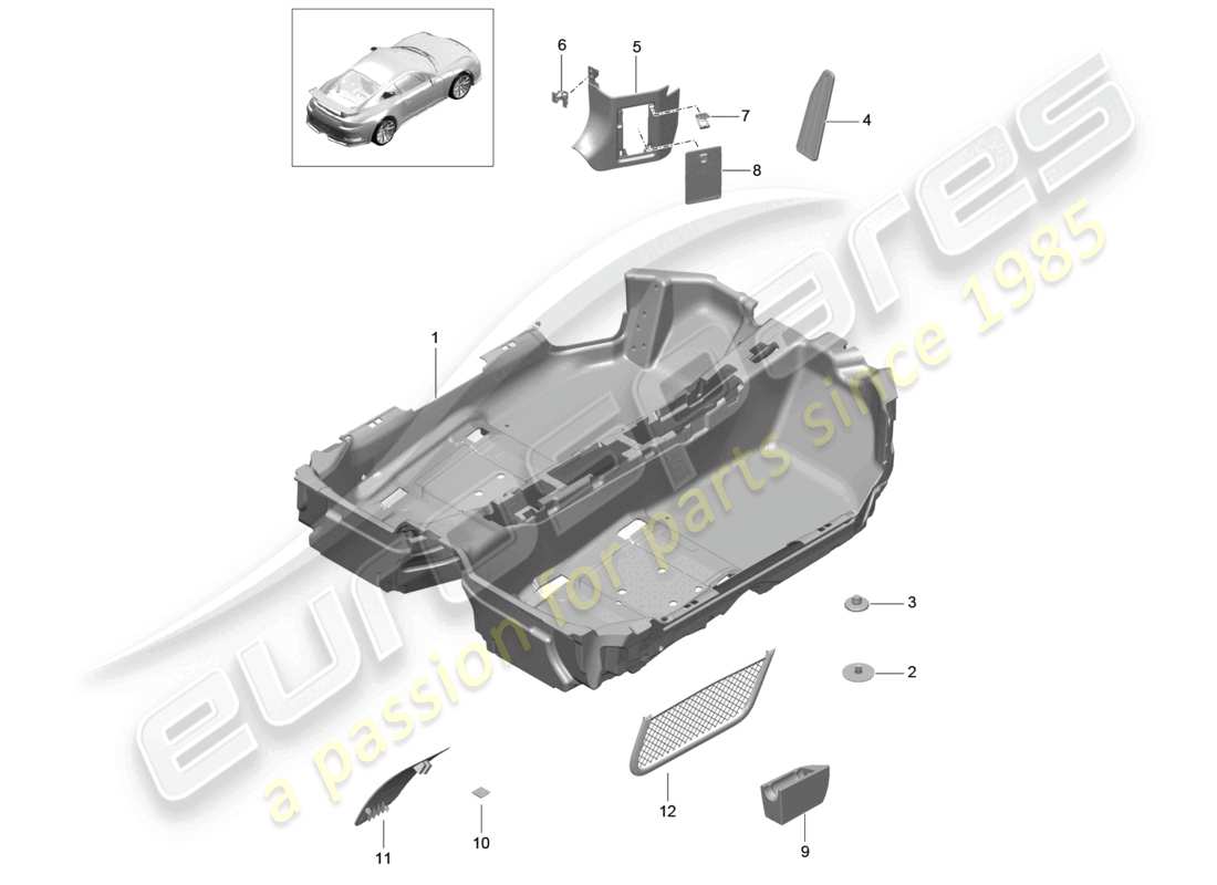 porsche 2021 (991-2 r/gt3/rs) flooring trims part diagram