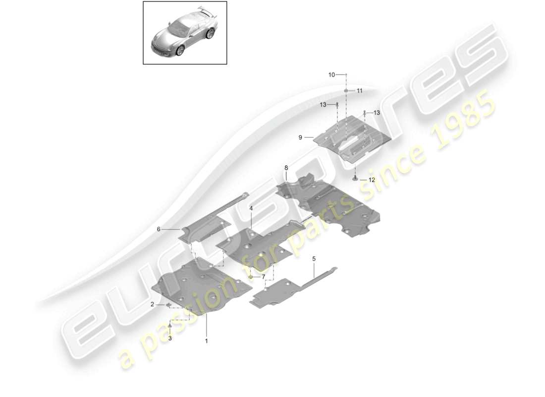 porsche 2021 (991-2 r/gt3/rs) underbody trim part diagram