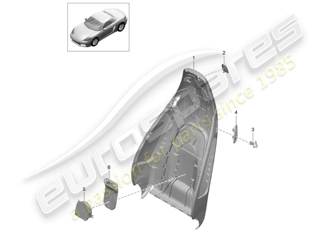 porsche 2023 (718 boxster) backrest shell sports seat accessories part diagram