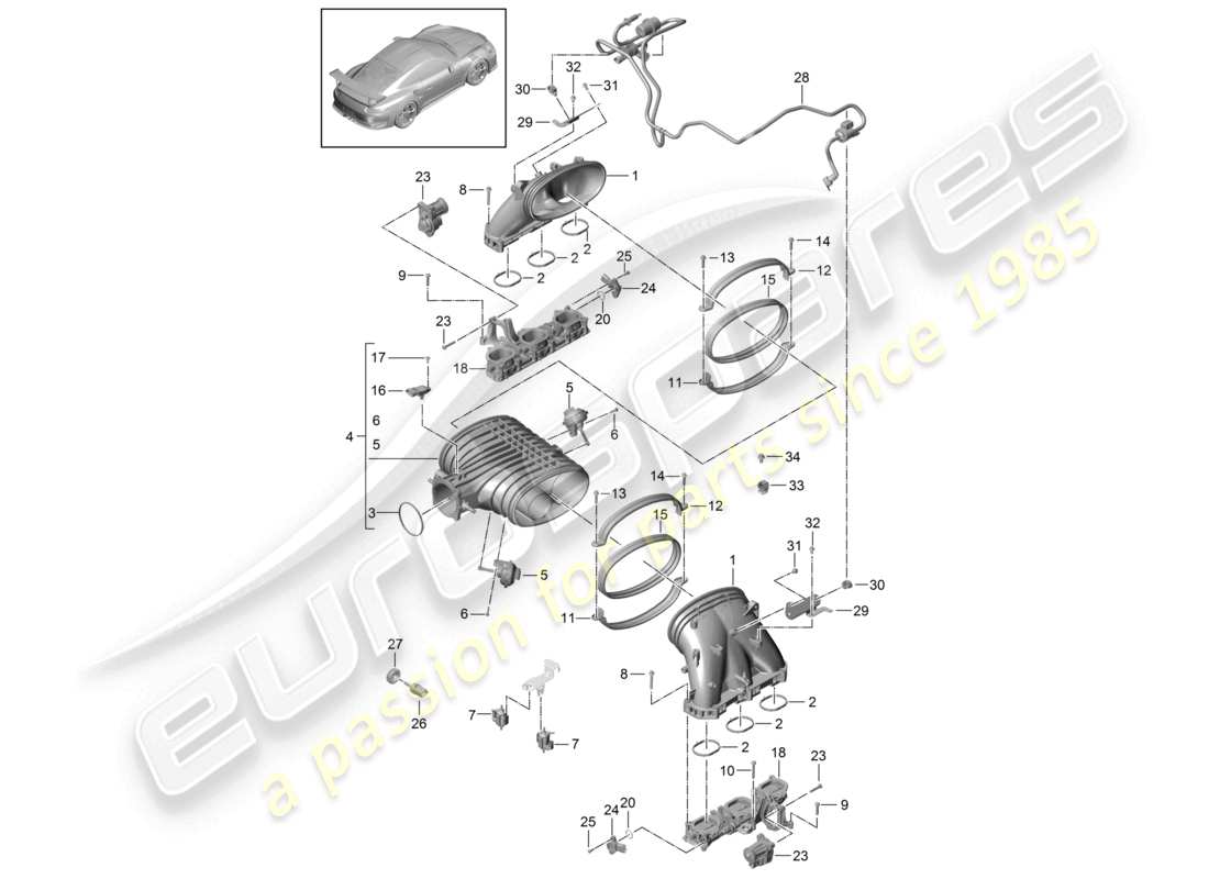 porsche 2021 (991-2 r/gt3/rs) intake system gt3 rs part diagram