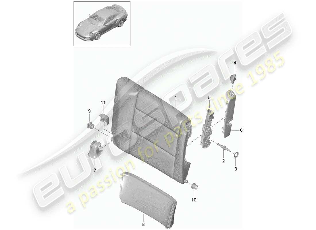 porsche 2018 (991-2 turbo) emergency seat backrest part diagram