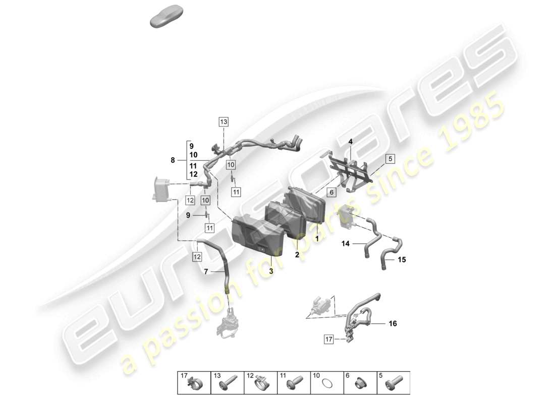 porsche 2025 (taycan 9j1-2) coolant pipe heater part diagram