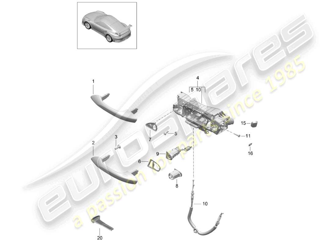 porsche 2021 (991-2 r/gt3/rs) door handle, exterior d - mj 2018>> part diagram
