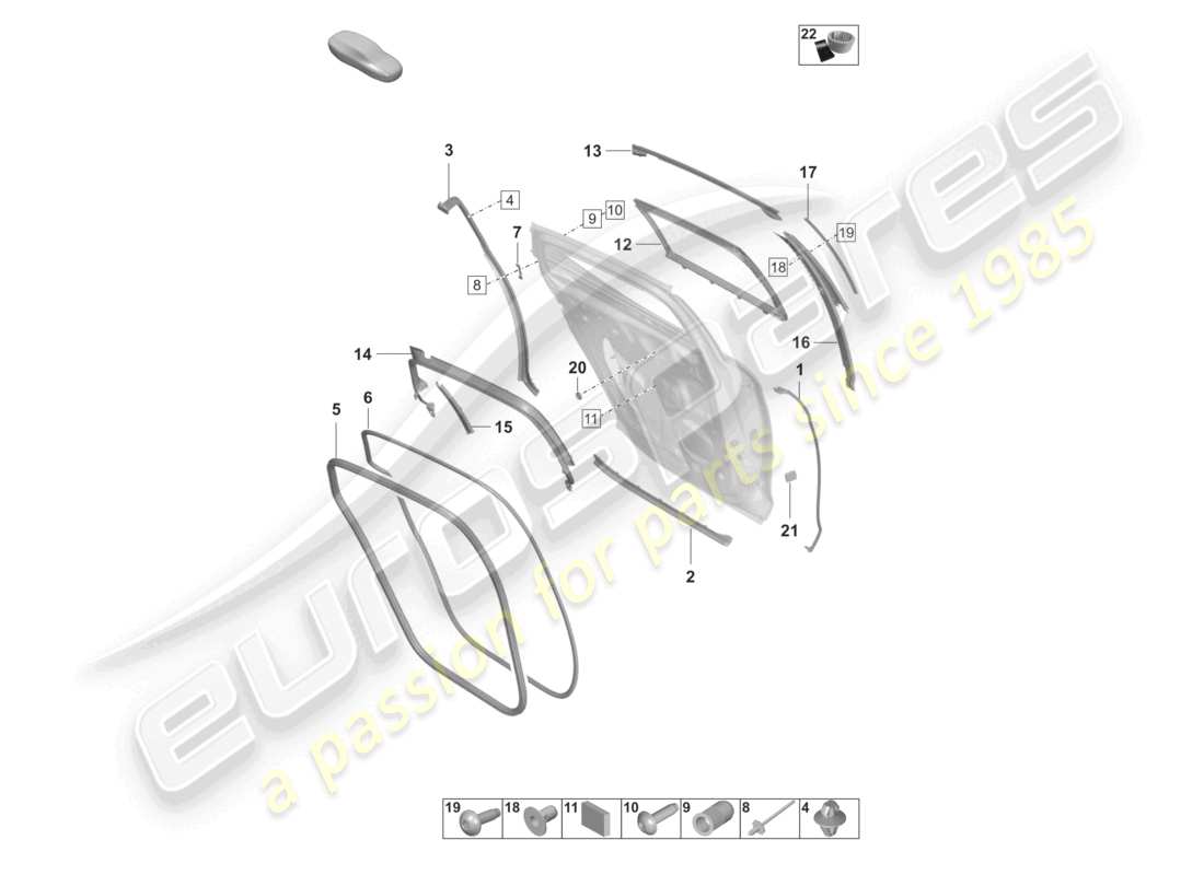 porsche 2022 (panamera 971-2) doors rear seal window guide accessories part diagram