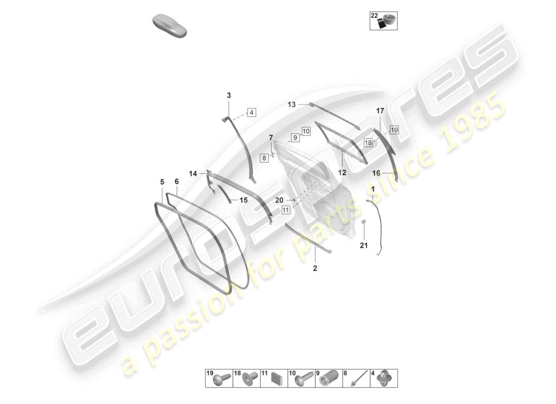porsche 2024 (panamera 971-2) doors rear seal window guide accessories part diagram