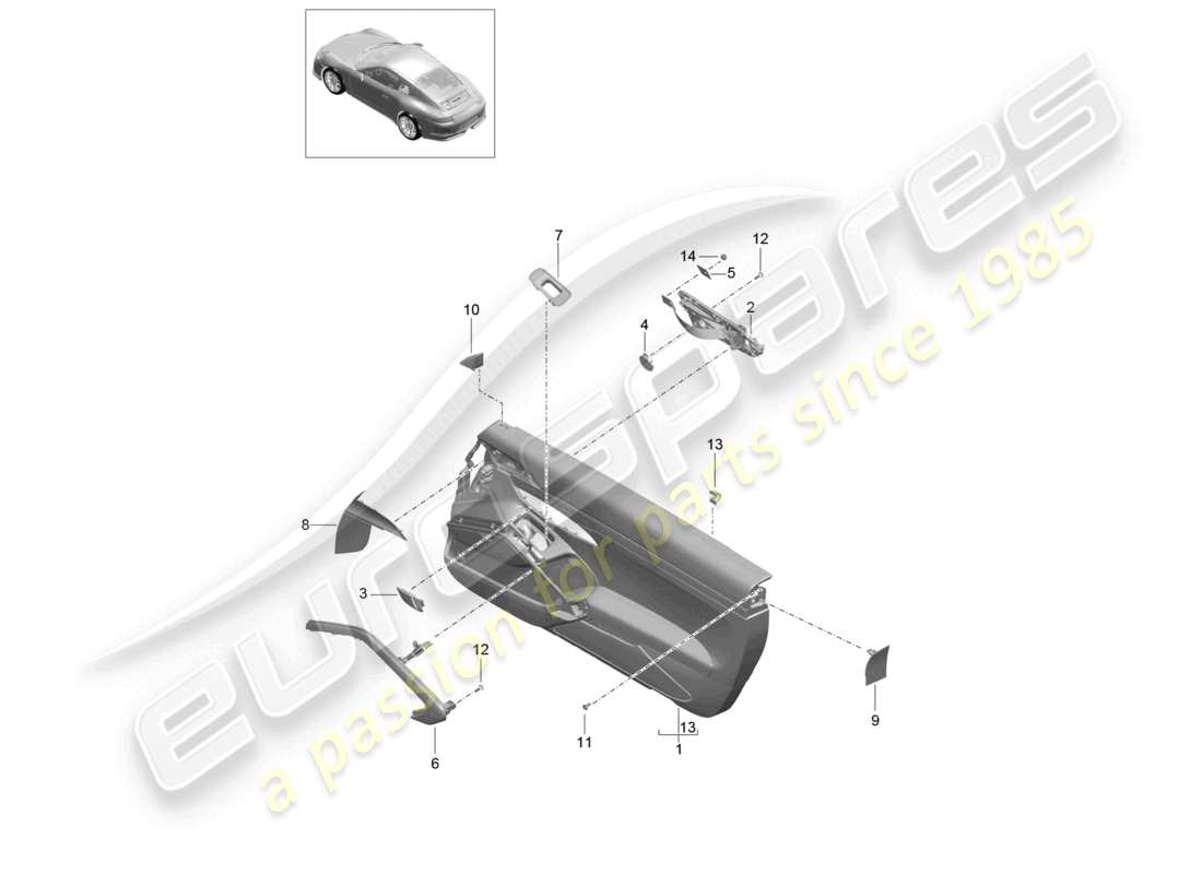 porsche 2021 (991-2 r/gt3/rs) door panel accessories leather package 911 r part diagram