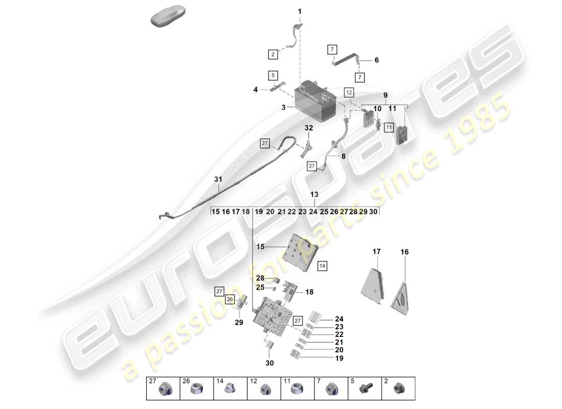 porsche 2025 (718 boxster spyder) battery potential distributor part diagram