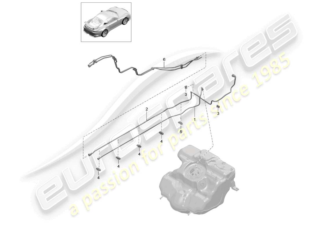 porsche 2021 (991-2 r/gt3/rs) fuel line front fuel supply system part diagram