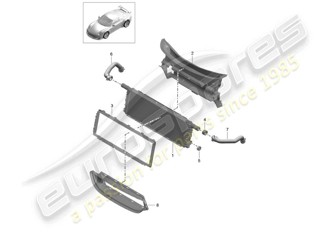 porsche 2021 (991-2 r/gt3/rs) cooler for coolant center part diagram