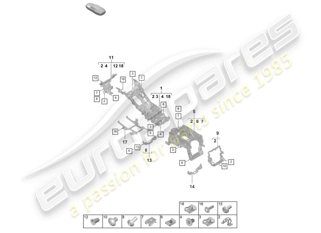 porsche 2023 (taycan 9j1-1) centre console base carrier bracket part diagram
