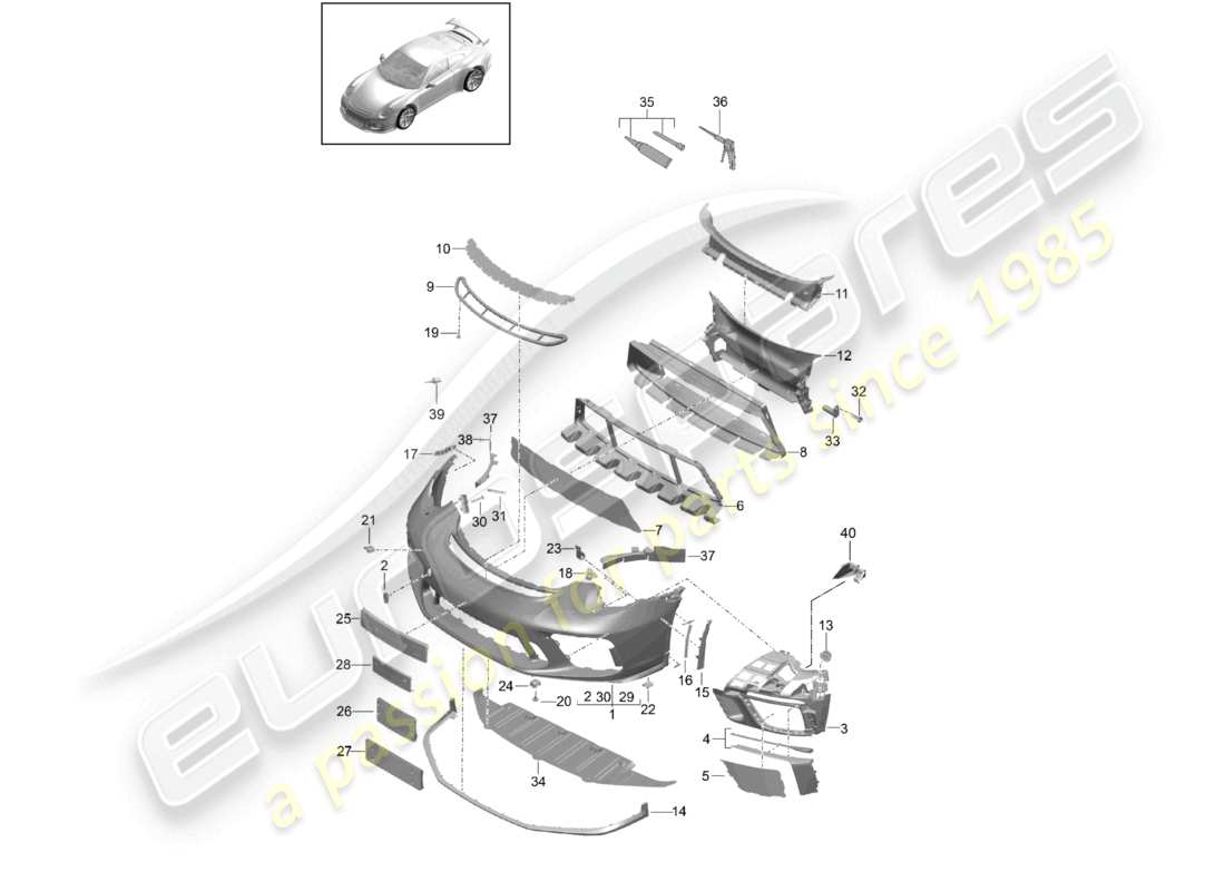 porsche 2021 (991-2 r/gt3/rs) bumper front spoiler d - mj 2018>> part diagram
