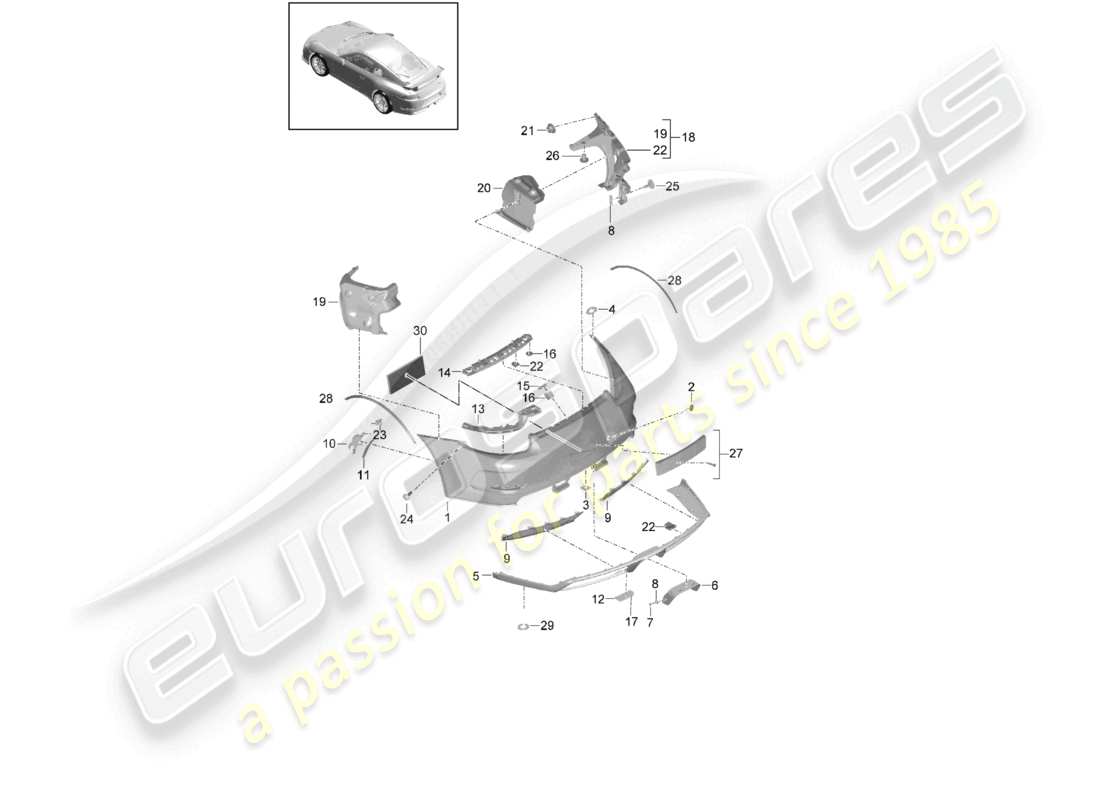 porsche 2021 (991-2 r/gt3/rs) bumper rear d - mj 2018>> part diagram