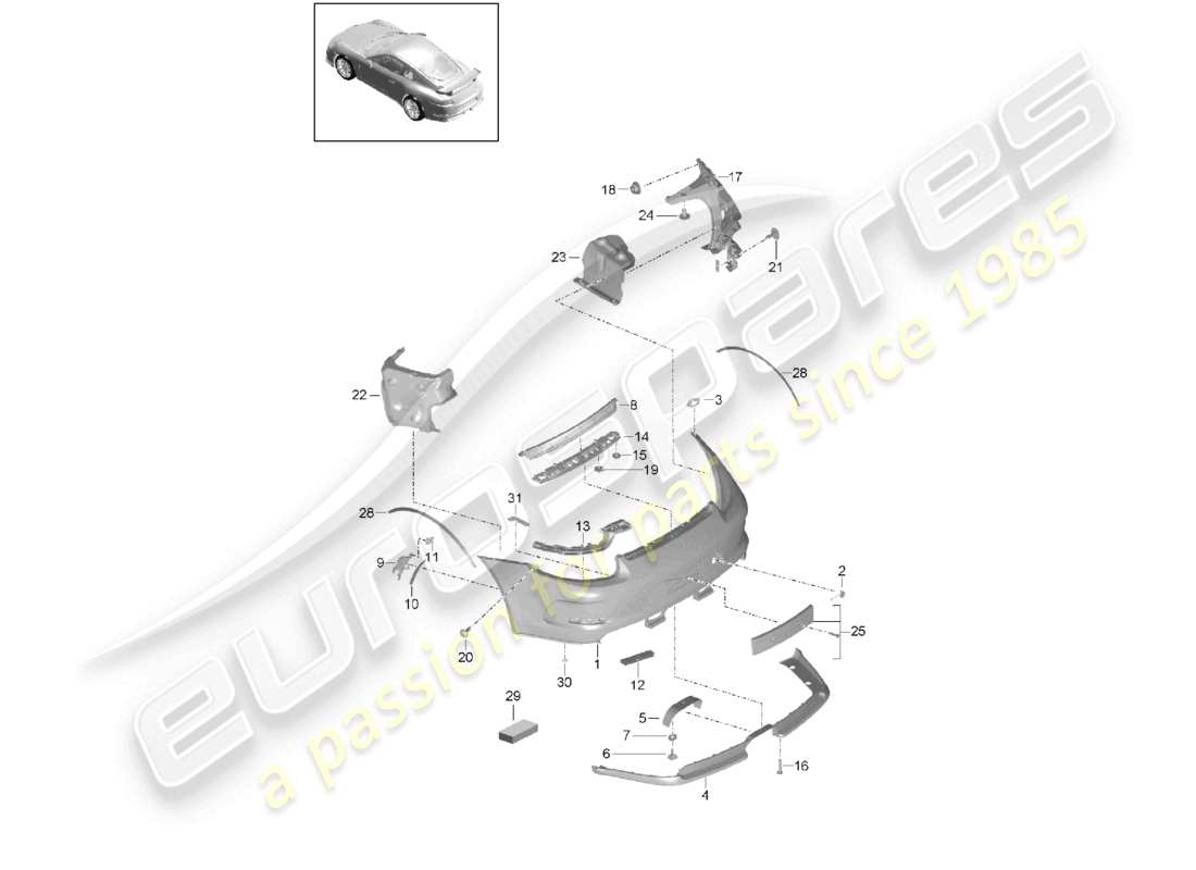 porsche 2021 (991-2 r/gt3/rs) bumper rear part diagram