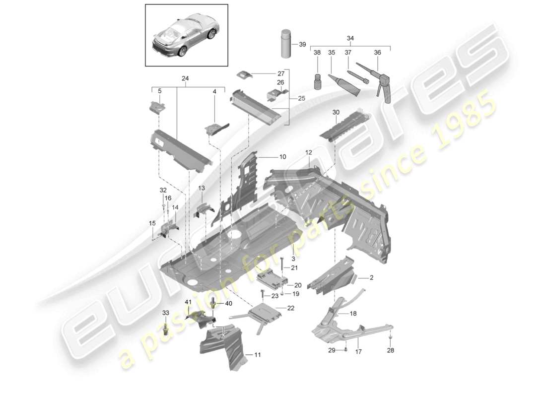 porsche 2021 (991-2 r/gt3/rs) bottom plate center part diagram