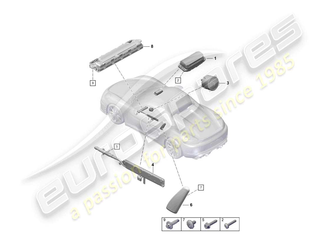 porsche 2025 (718 boxster spyder) airbag part diagram