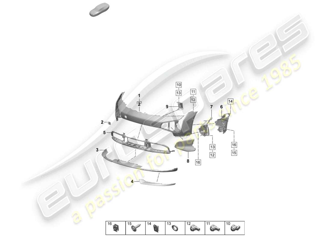 porsche 2026 (taycan 9j1-2) bumper front sport design package part diagram