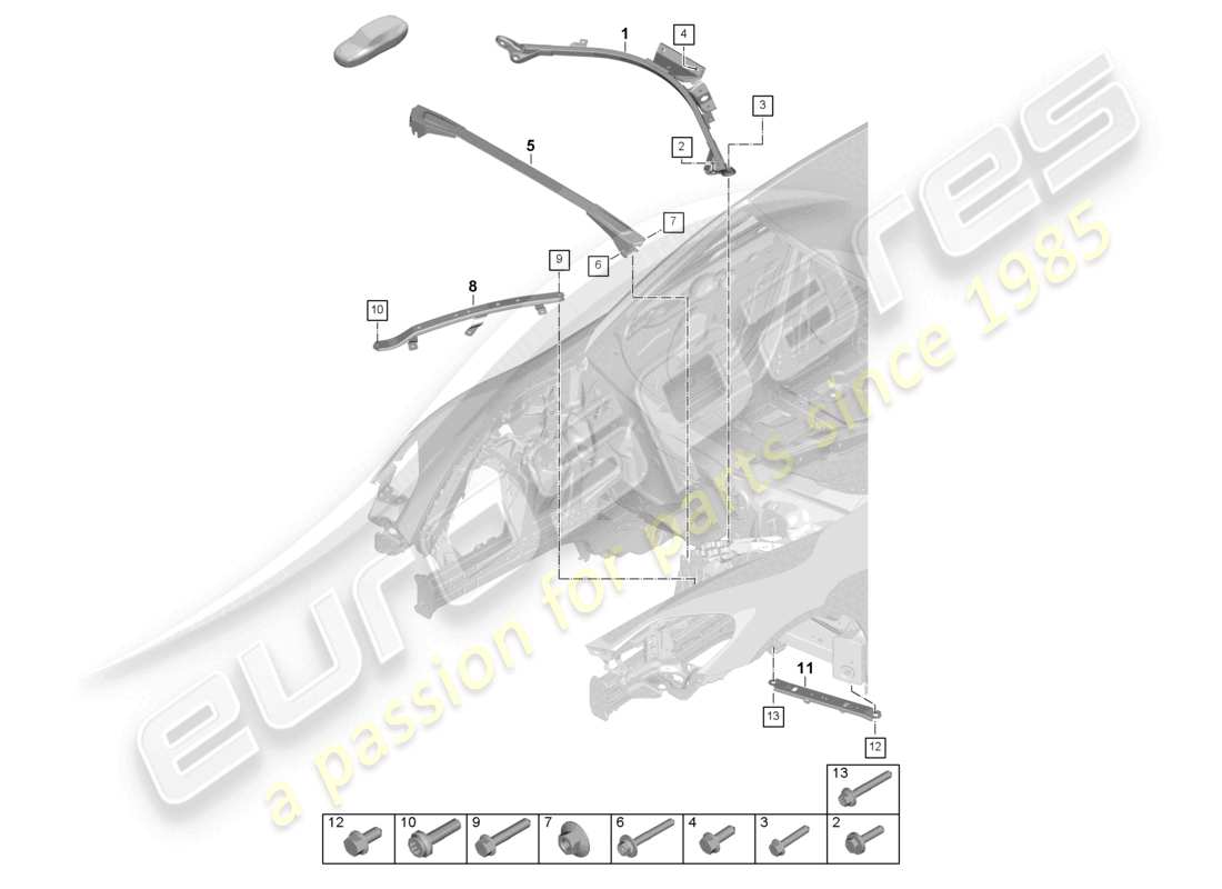 porsche 2024 (panamera 976) dome strut front end part diagram