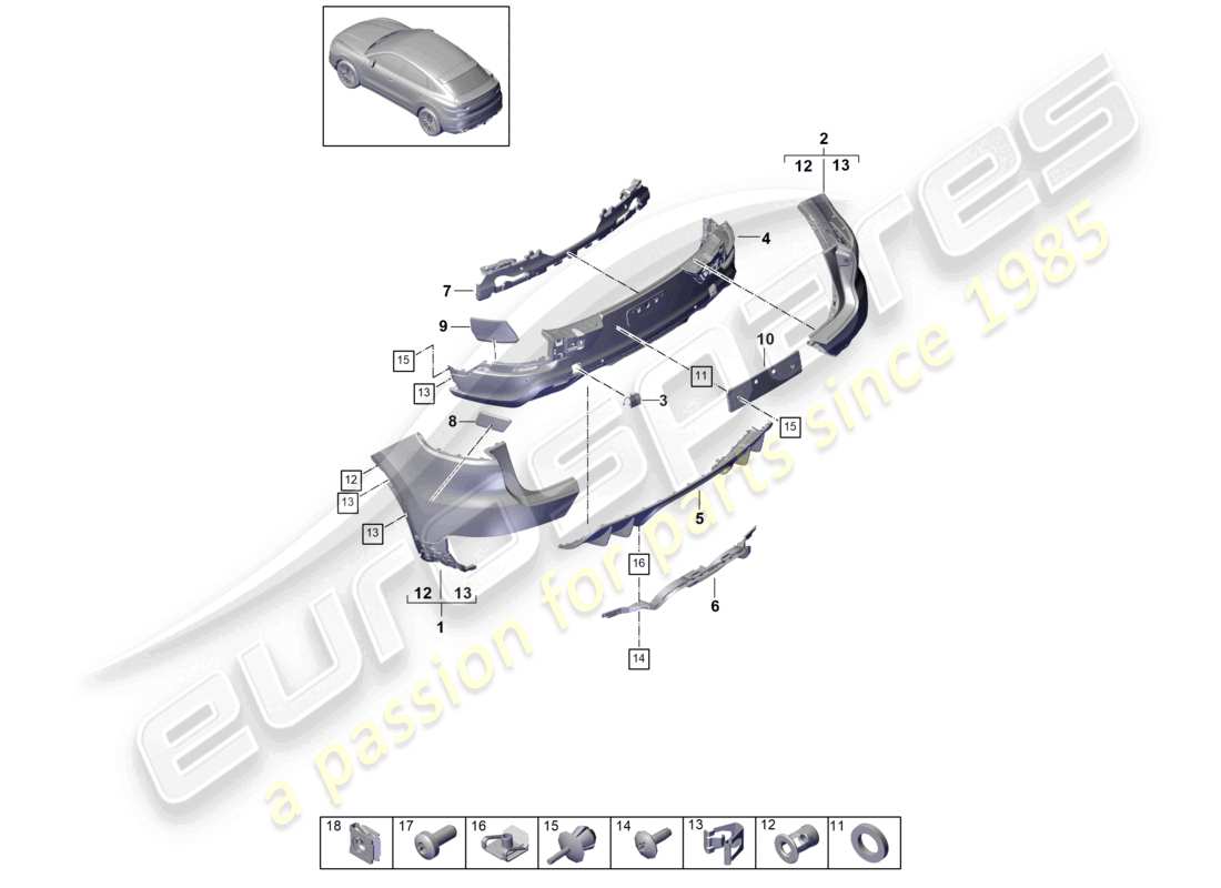 porsche 2023 (cayenne e3 9ya/9yb) bumper rear coupe turbo gt part diagram