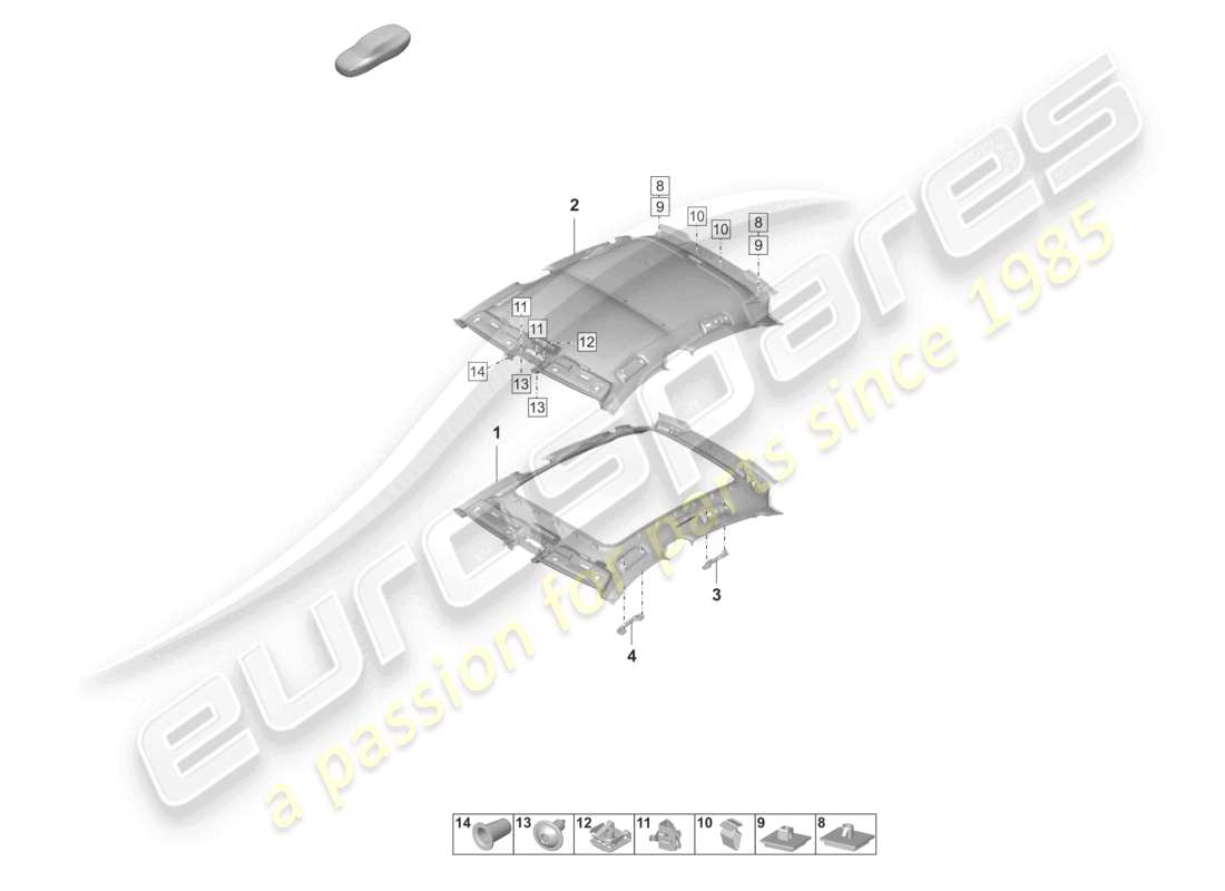 porsche 2023 (taycan 9j1-1) roof trim moulded headliner part diagram