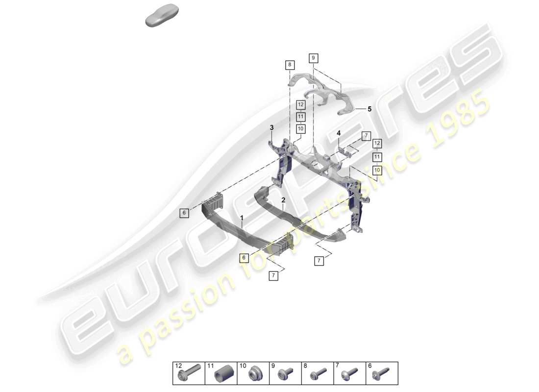 porsche 2026 (panamera 976) bumper carrier front and mounting bracket part diagram