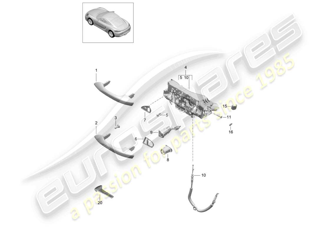 porsche 2022 (718 cayman) door handle, exterior part diagram