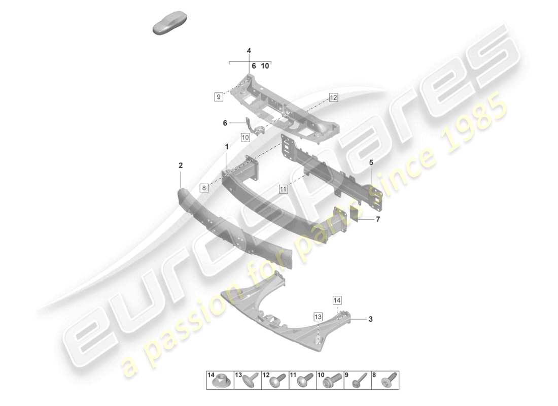 porsche 2023 (taycan 9j1-1) bumper carrier front crash reinforcement part diagram