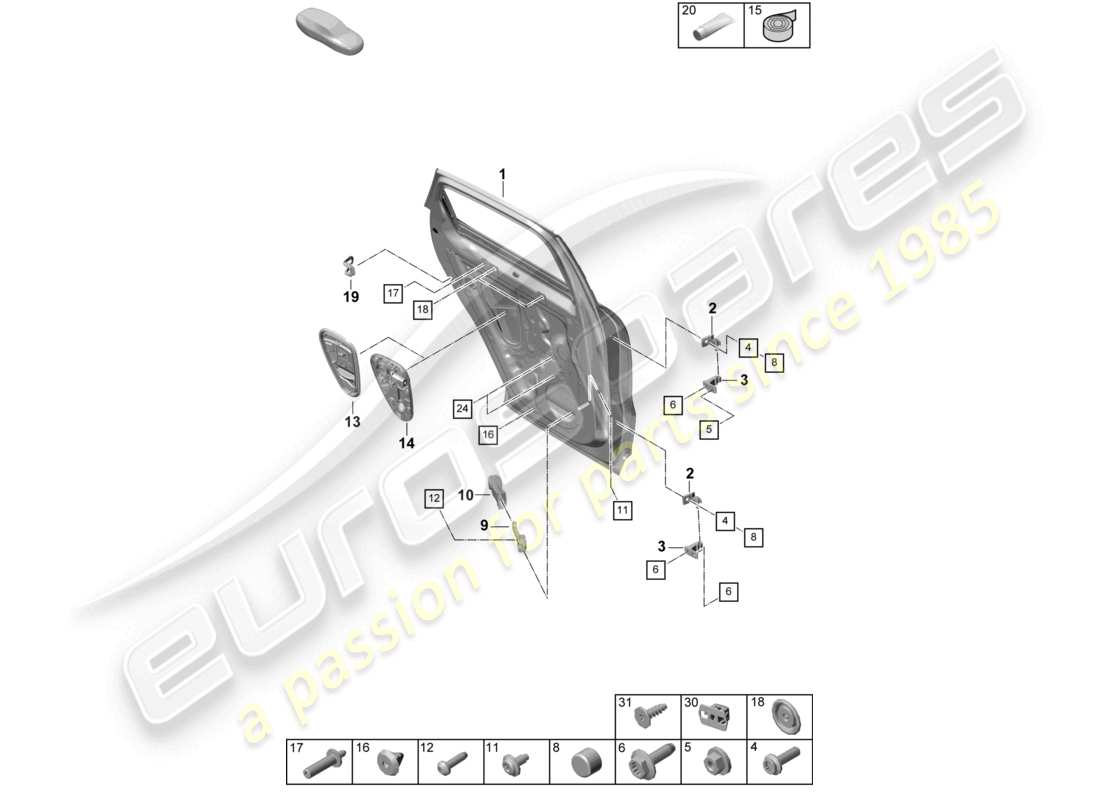 porsche 2025 (cayenne e3 pa) door shell rear accessories part diagram