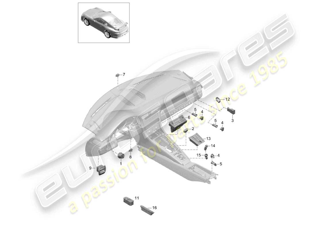 porsche 2021 (991-2 r/gt3/rs) switch control panel air conditioning part diagram