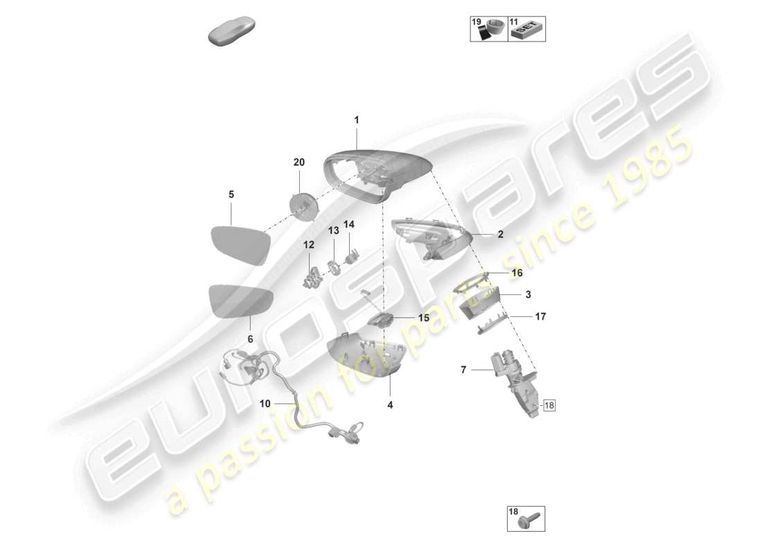porsche 2025 (992-2 turbo / s) exterior mirror part diagram