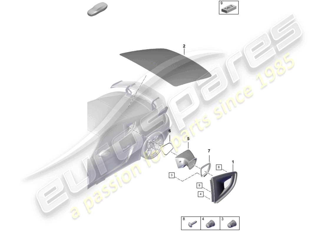 porsche 2021 (718 cayman gt4) side window rear window parts diagram