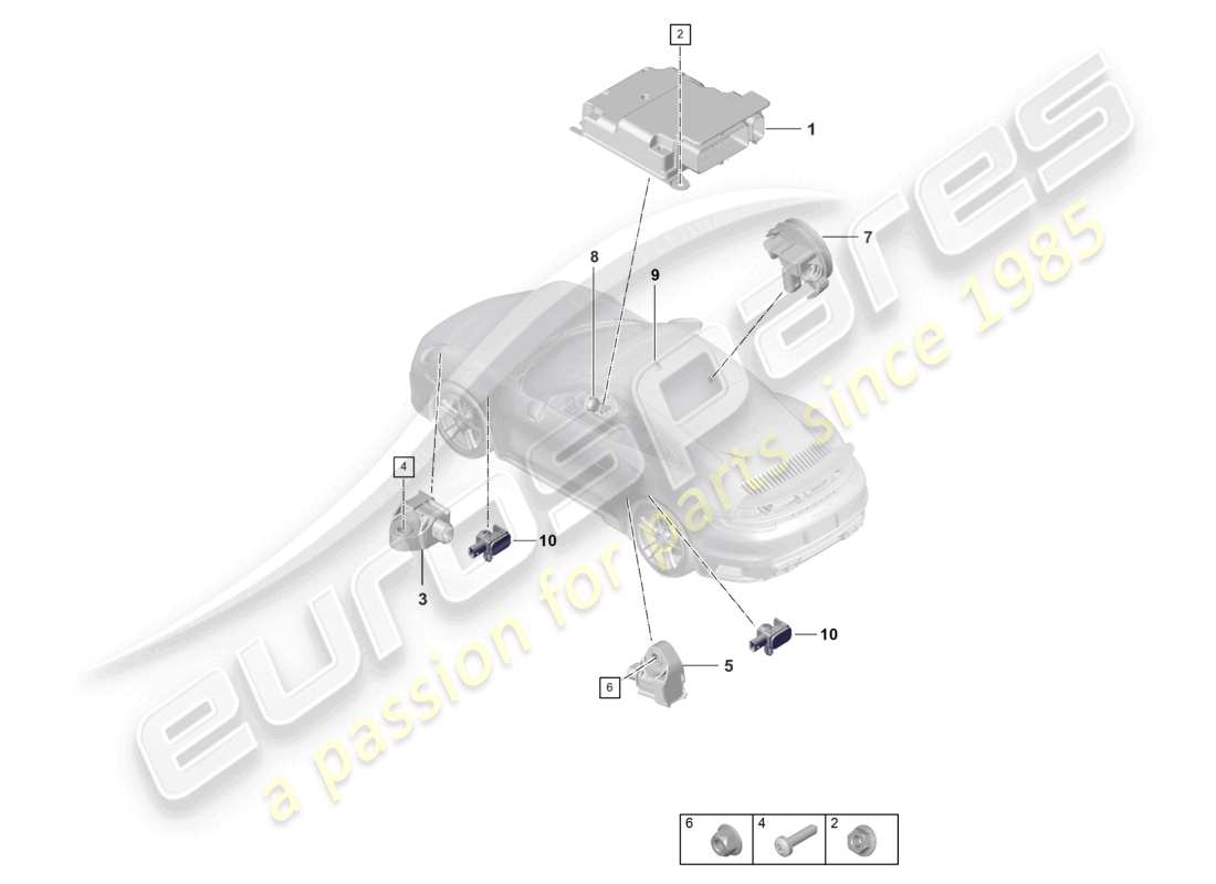porsche 2023 (992-1 turbo / s) control unit for airbag crash sensor for airbag part diagram