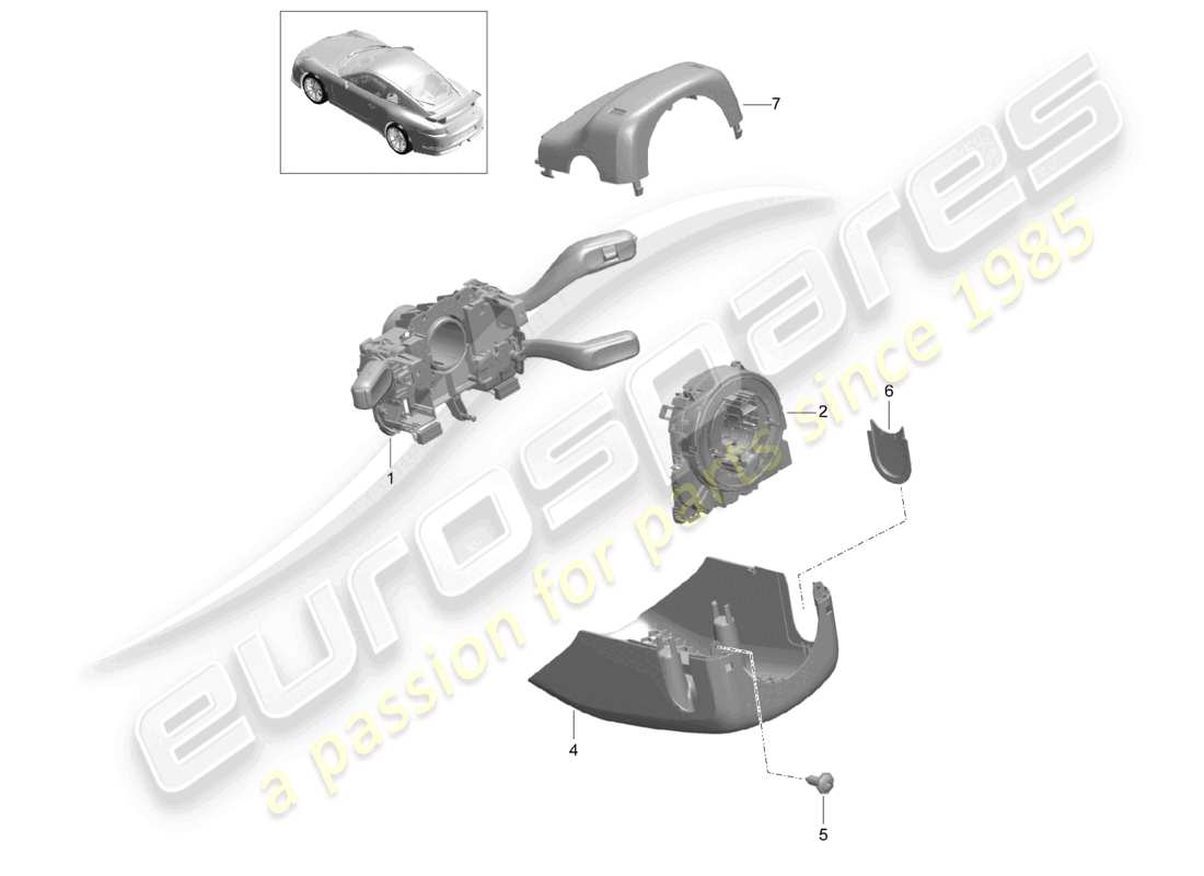 porsche 2021 (991-2 r/gt3/rs) steering column switch part diagram