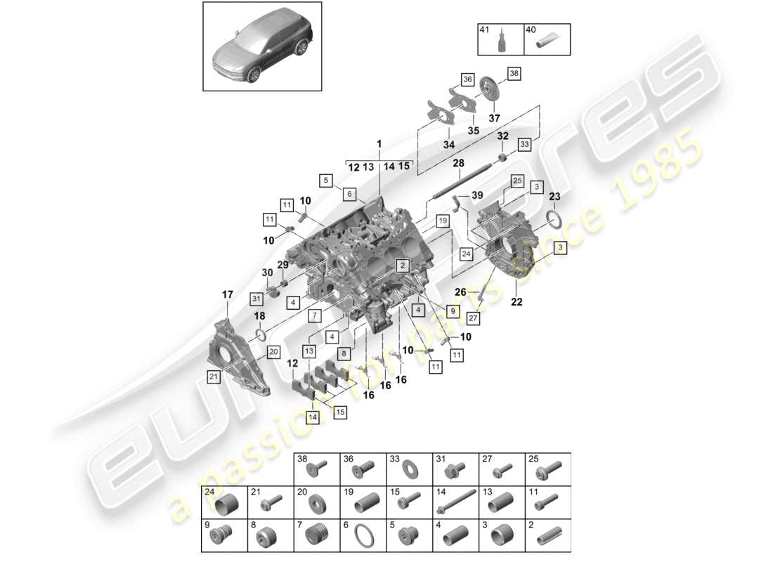 porsche 2021 (cayenne e3 9ya/9yb) crankcase housing parts diagram