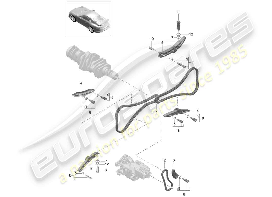 porsche 2021 (991-2 r/gt3/rs) chain tensioner timing chain part diagram