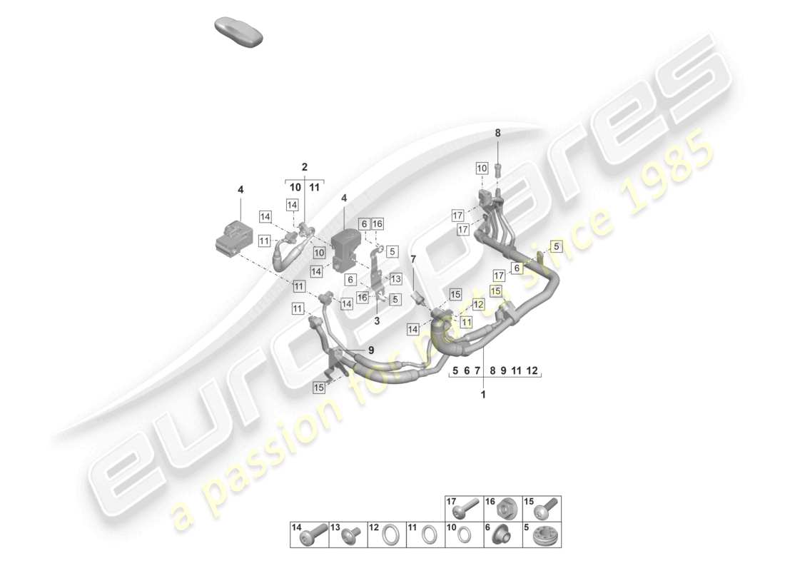 porsche 2020 (taycan 9j1-1) air conditioning heat exchanger r1234yf coolant part diagram