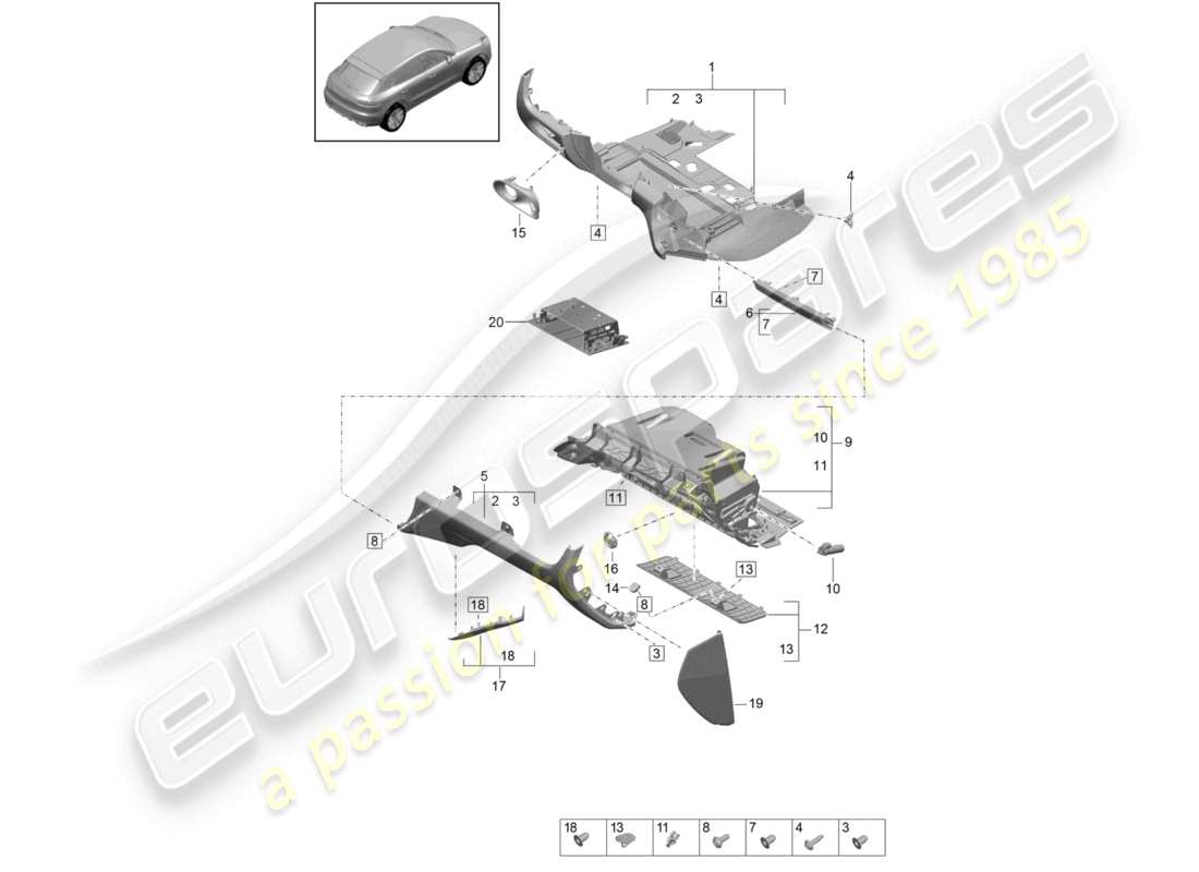 porsche 2023 (macan) glove box and trim (drivers side) part diagram