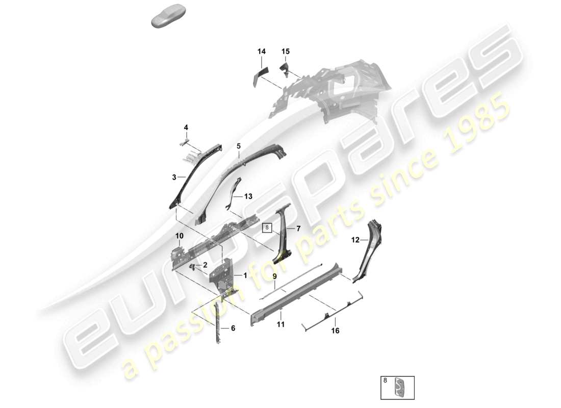 porsche 2024 (cayenne e3 pa) side part front, inner coupe part diagram