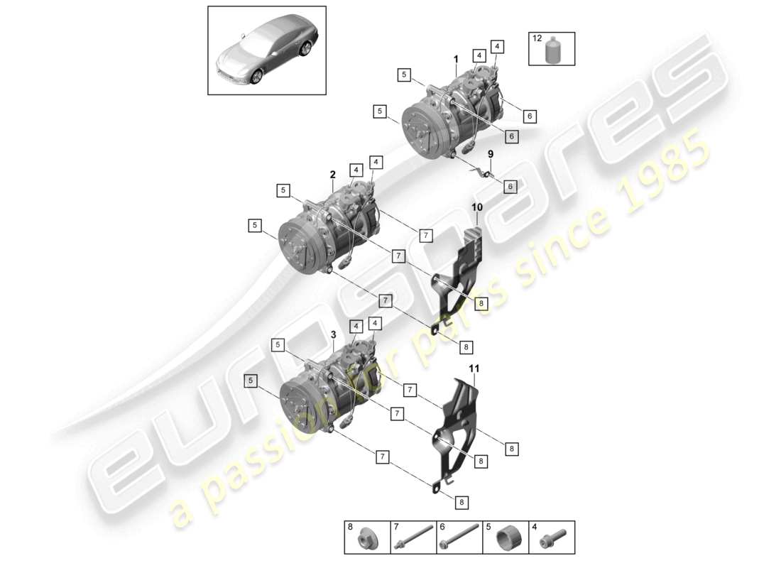 porsche 2021 (panamera 971-1) compressor air conditioning r1234yf part diagram
