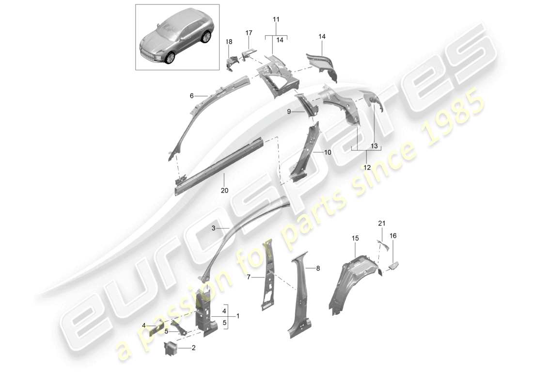 porsche 2023 (macan) side part inner part diagram