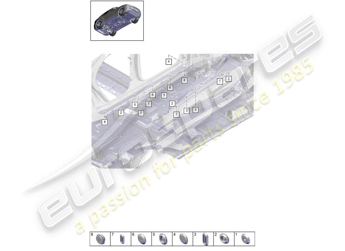 porsche 2021 (cayenne e3 9ya/9yb) bungs front underbody left parts diagram