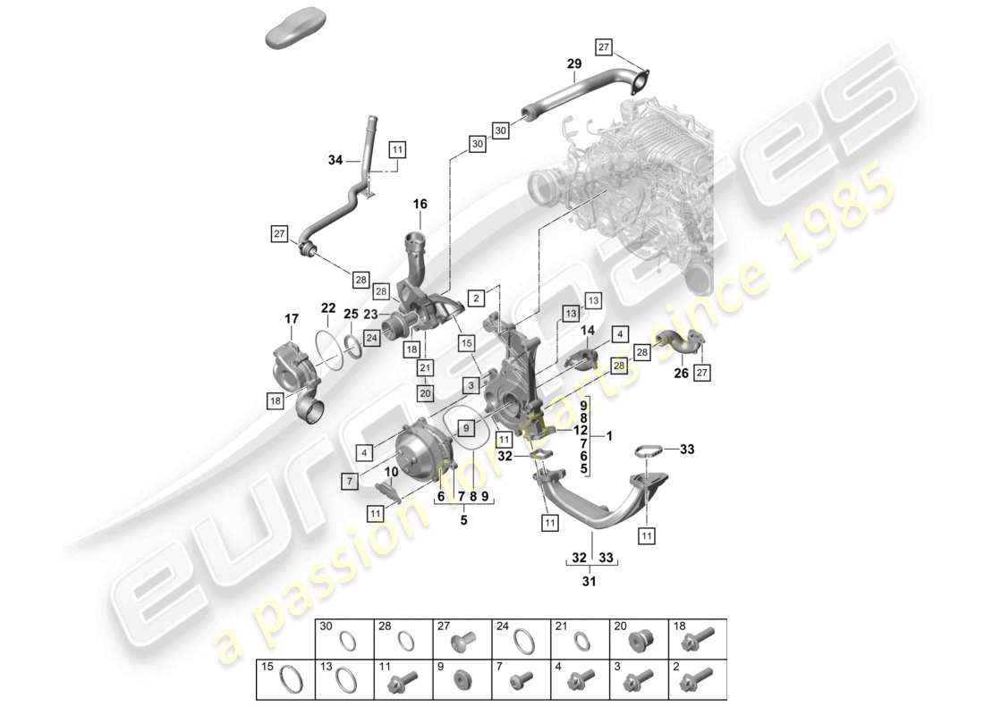 porsche 2021 (718 cayman gt4) coolant pump thermostat thermostat housing parts diagram