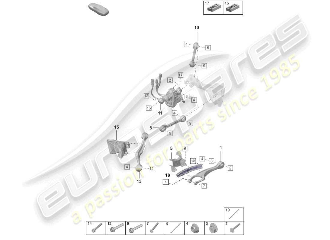 porsche 2022 (992-1 turbo / s) rear axle wishbone rear axle steering part diagram