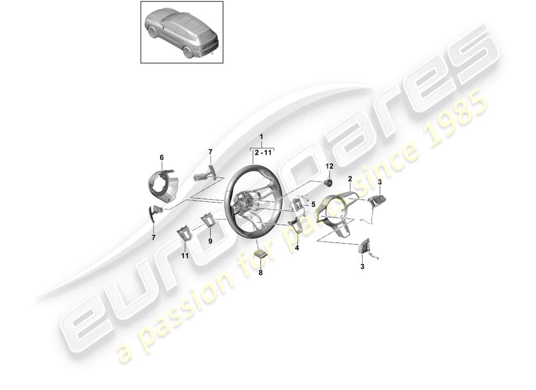 porsche 2023 (cayenne e3 9ya/9yb) steering wheel part diagram