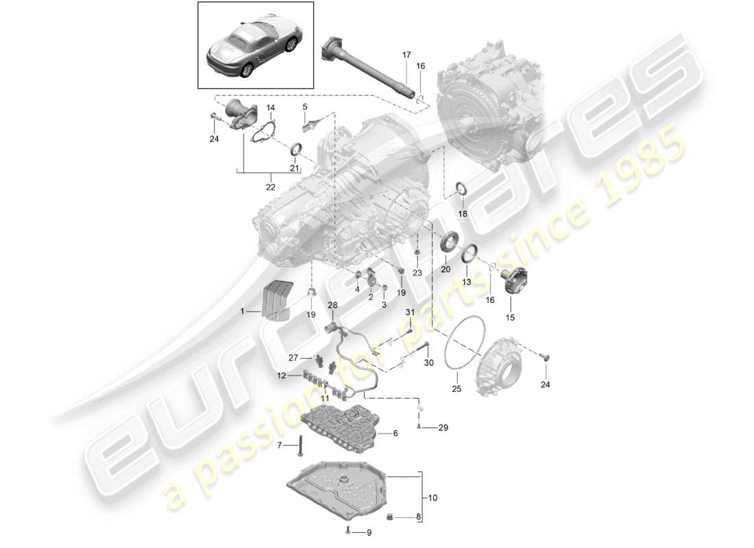 porsche 2023 (718 boxster) - pdk - gearbox individual parts part diagram