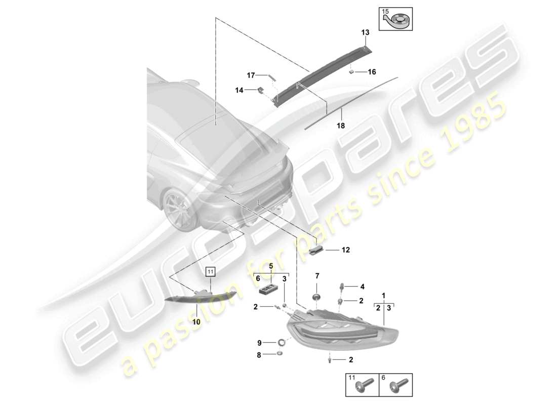 porsche 2026 (718 cayman gt4) rear light licence plate light additional brake light rear fog light part diagram