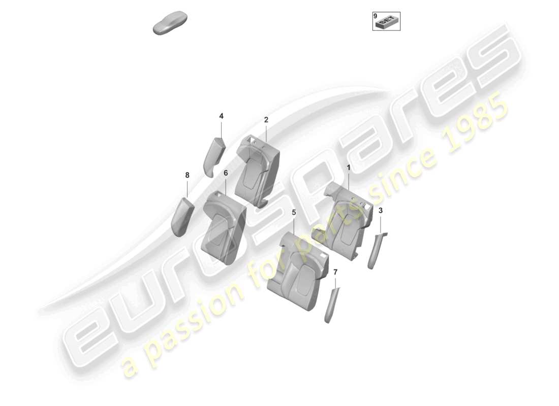 porsche 2025 (taycan 9j1-2) foam sect. for rest side supp. backrest cover sports seat for models with seat venti- lation part diagram