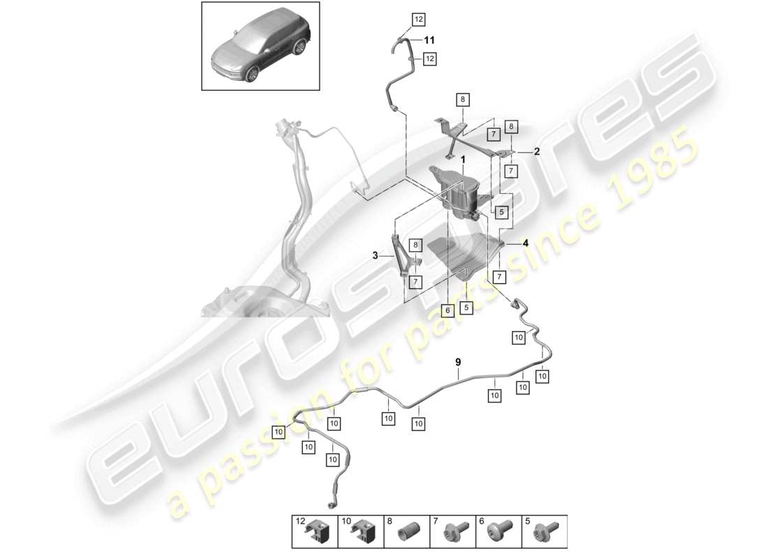 porsche 2021 (cayenne e3 9ya/9yb) activated charcoal container parts diagram