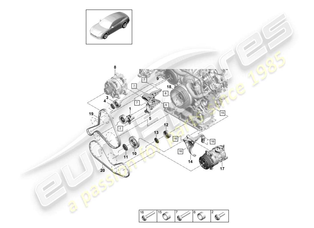porsche 2021 (panamera 971-1) poly-v-belt belt tensioner damper parts diagram